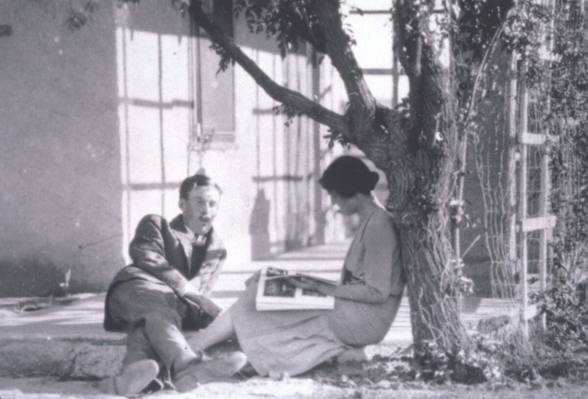 Black and white photograph of a man and woman